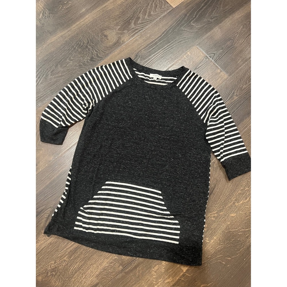 Umgee Tunic Top 3/4 Sleeve Striped Pocket Casual Comfy Black Size S‎